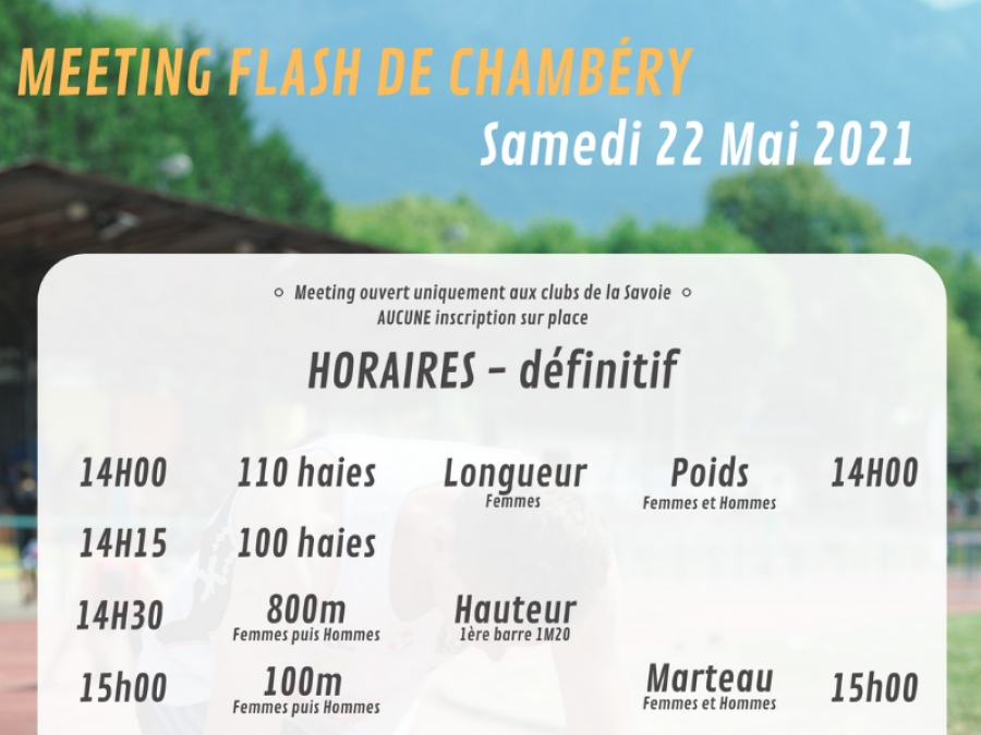 Horaires définitifs : Meeting Flash de Chambéry