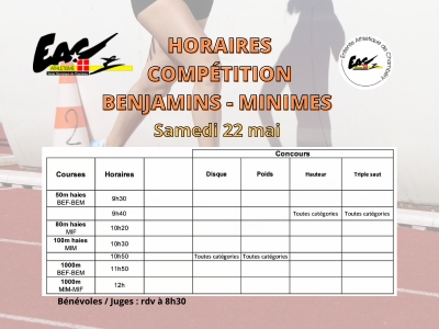 Samedi 22 mai - Compétition benjamins / minimes